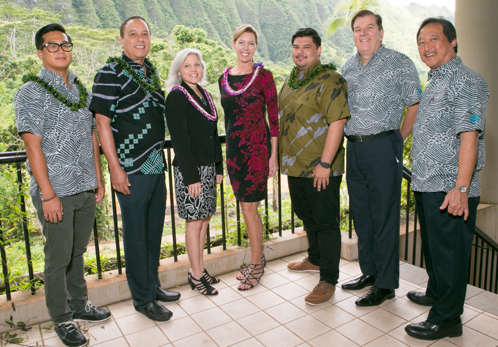 (from left) Daniel Ikaika Ito, Frank Among, Catherine Sato, Cynthia Manley, Thomas Obungen, Steve Petranik, and David Sur.